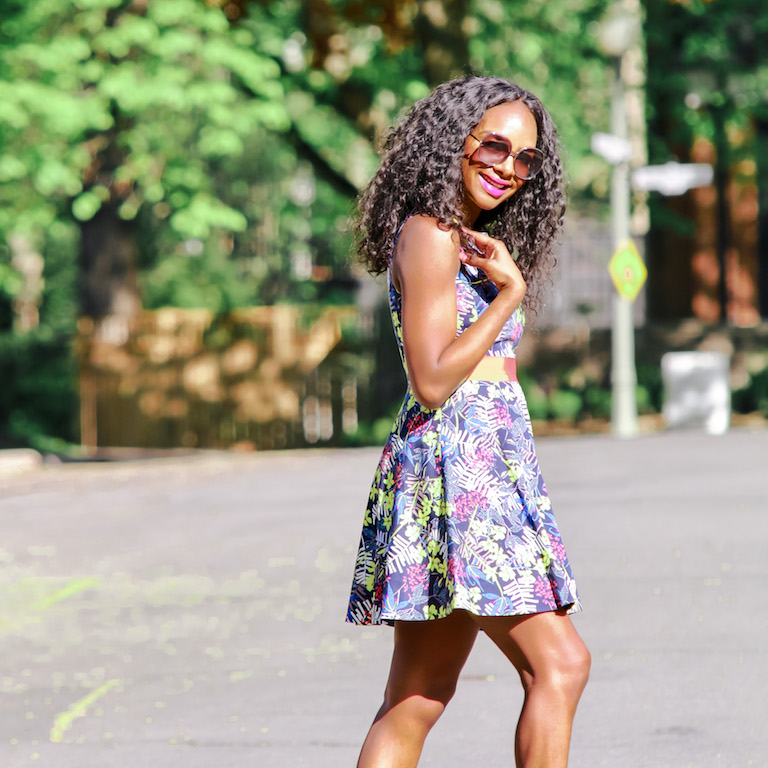 Sharifa Samora wearing a Karen Millen floral skater dress